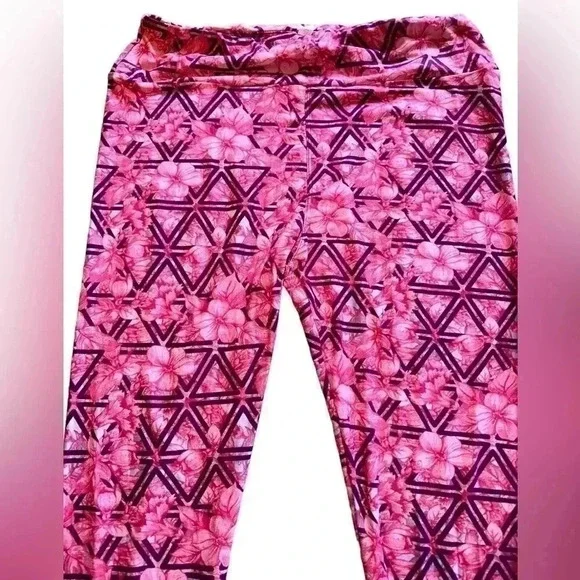Lularoe TC pink & purple tropical floral and lattice leggings. NWOT.beautiful - Picture 2 of 6